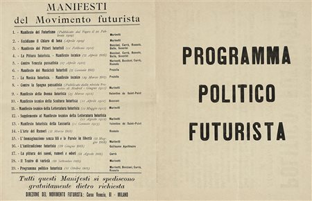 Marinetti Filippo Tommaso e altri, Programma politico futurista. Milano:...