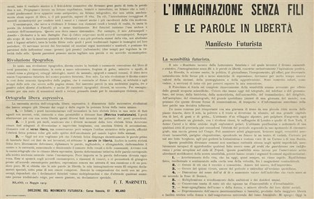 Marinetti Filippo Tommaso, L’immaginazione senza fili e le parole in libertà....