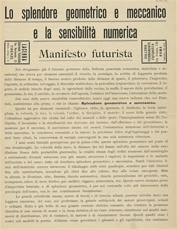 Marinetti Filippo Tommaso, Lo splendore geometrico e meccanico e la...