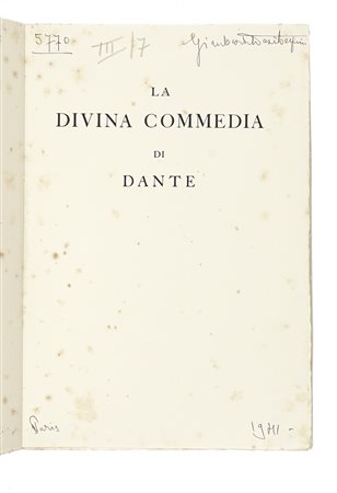 Alighieri Dante, La Divina Commedia. Parigi: Alberto Tallone, 1939. 3 volumi...