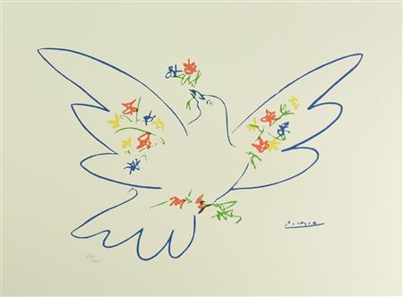 D'apres Pablo Picasso COLOMBA DELLA PACE foto-litografia su carta, cm 50x66;...