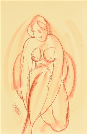 GIANBAR (Gianni Baretta) DONNA AL BAGNO tecnica mista su cartoncino, cm 40x27...