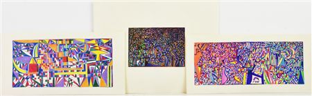 Enzo Branca COMPOSIZIONI, 1981 -matite colorate su carta, cm 16,5x33 sul...