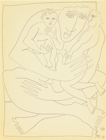 Russo L'ABBRACCIO pennarello su carta, cm 40x30 firma e data eseguito nel 1978