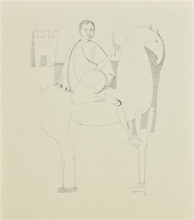 Ignoto UOMO A CAVALLO china su carta, cm 38x35 firma e data eseguita nel 1977