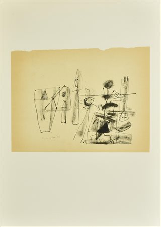 Corneille IN UN' ESPOSIZIONE litografia su carta (d'apres), cm 52x37 firma e...