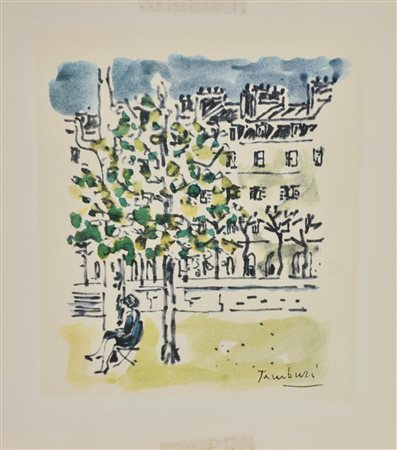 Orfeo Tamburi PANCHINA NEL PARCO riproduzione fotolitografica su carta, cm...