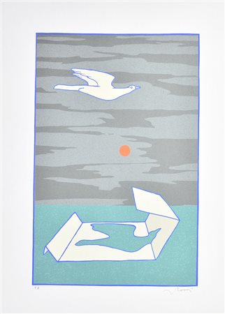 Francesco Casorati GABBIANO IN VOLO serigrafia su carta, cm 70x50; es. P.A....