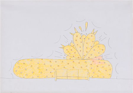 LILY VAN DER STOKKER(1954)Fluo orange wallpainting and couch2000Matita e...