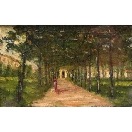 Antonio Varni (Genova 1841-1908)  - Sentiero ricoperto da tralci con personaggio