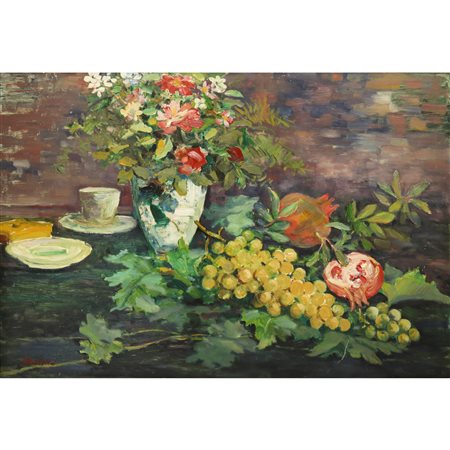 Giuseppe Marletta (Catania 1892-Valverde 1985)  - Natura morta di fiori e frutta