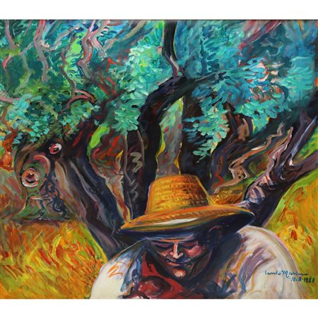 Santo Marino (Militello val di Catania  1924-1991)  - Ulivi e mietitore, 1981