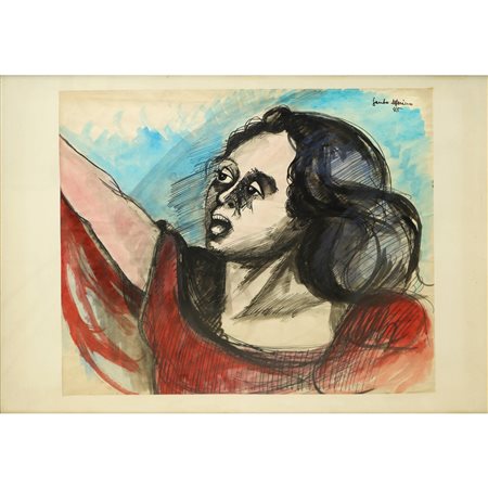 Santo Marino (Militello val di Catania  1924-1991)  - Ritratto di ragazza che grida, 1975