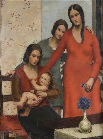 DIPINTO FAMIGLIA FIRMATO 'G. MARINI 1930'