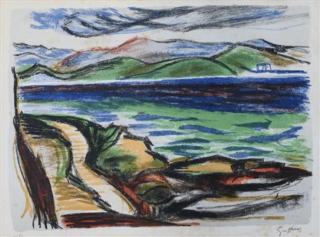 LITOGRAFIA PAESAGGIO DI RENATO GUTTUSO