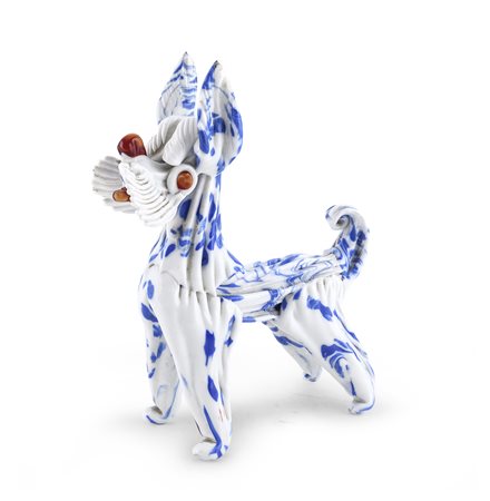 SCULTURA DI CANE IN VETRO LATTIMO, ANNI '70