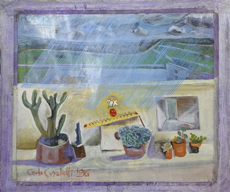 DIPINTO PAESAGGIO E NATURA MORTA DI CARLO CUSATELLI, 1996