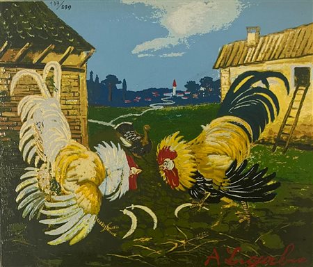 Antonio Ligabue (d’après) “Combattimento di galli”