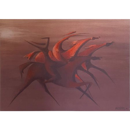 Eraldo Fozzer, cavalli rossi (1974), olio su tela, cm 50x70
