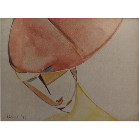 Bruno Zieger, Ritratto di signora (1973), tecnica mista su carta, cm 29x39