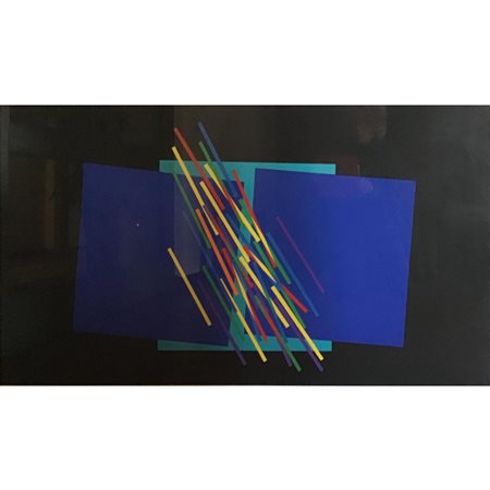 Diego Mazzonelli, Composizione astratta, acrilico su tela (1989), cm 60x130,...