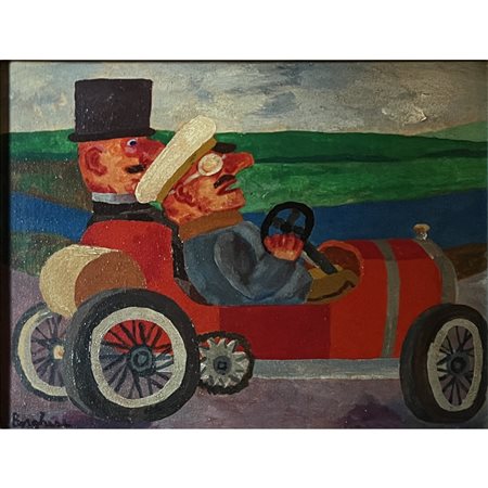 Franz Borghese, L’automobile (1970), olio su tela, cm 30x40. Lotto sotto riserva