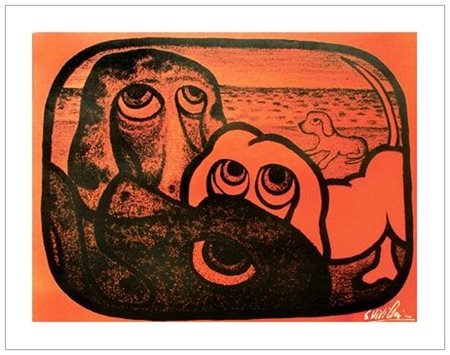 GIUSEPPE VIVIANI Agnano Pisano 1898 – Pisa 1965 Cani gialli 1960 Litografia a...