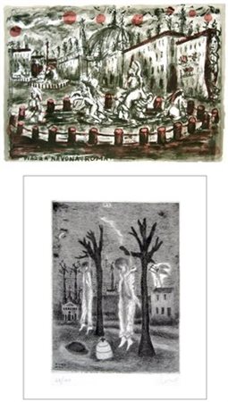 TONO ZANCANARO Padova 1906 – 1985 Lotto composto da 2 opere: - Piazza Navona,...
