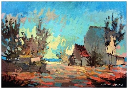 VOLTOLINO FONTANI Livorno 1920 – 1976 Campagna Olio su faesite 30 x 40. Firma...