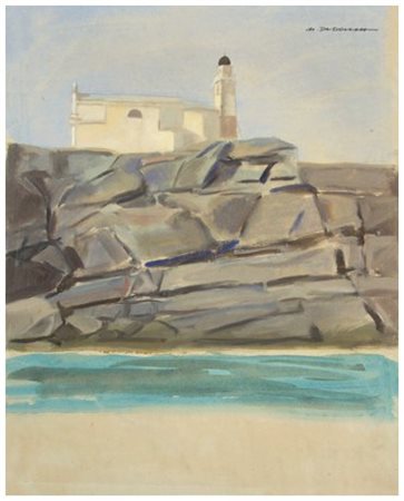 MARCELLO DUDOVICH Trieste 1878 – Milano 1962 Chiesa sul mare, Liguria Tempera...