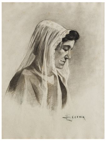 Luigi Serena (1855 - 1911) 
Ritratto di donna con velo bianco, 1880-1885
