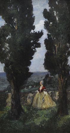 Emma Ciardi (1879 - 1933) 
Paesaggio con sfilata di carrozze, 1903