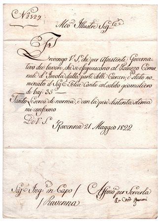 Antonio Lamberto Rusconi (Cento 1743 - Imola 1825), Nomina di Assistente Governativo dei lavori a Palazzo Comunale d'Imola