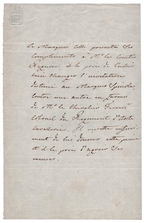 Vittorio Colli di Felizzano (Alessandria 1787 - Torino 1856), Napoleonica - scambio di inviti