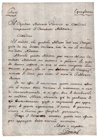 Antonio Paravia (n. Corfù 1754), Repubblica di Venezia - Occupazione francese - Governo democratico - Paghe ai soldati