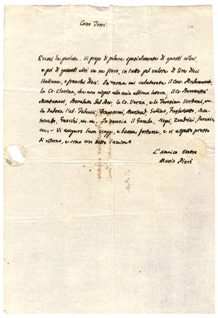Mario Pieri (Corfù 1776 - Firenze 1852), Lettera ad Alessandro Torri e saluti ad Ippolito Pindemonte