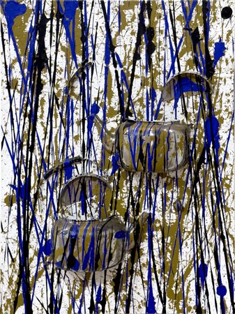 Fernandez Arman Senza titolo, 2001 teiere tagliate e acrilico su tela cm...