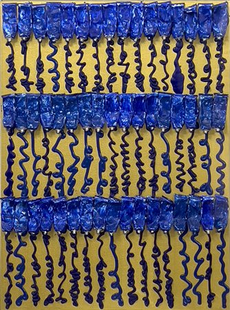 Fernandez Arman Senza titolo, 2001 tre file di tubetti di colore blu su tela...