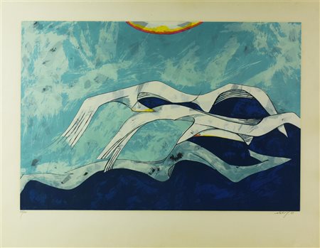 Gianni Dova SENZA TITOLO, 1969 serigrafia, cm 67x87; es. 28/100 firma, data e...