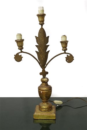 Candeliere in legno dorato a tre luci, nineteenth  