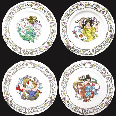 Limoges - N. 4 piatti Liberty da muro in porcellana