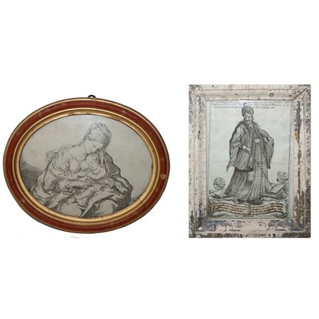 N°2 incisioni, La grandezza del gigante comparso nel carnevale del 1750 e ovale Madonna con bambino, 18th  
