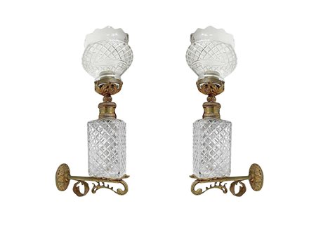 Coppia di appliques in bronzo e vetro, primi 20th  