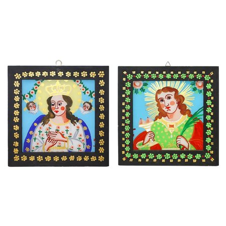 Coppia di pitture su vetro Immacolata Concezione e Sant'Agata, 21st  