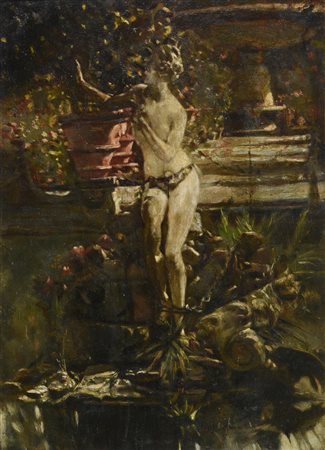 Silvestro Lega SENZA TITOLO, 1883 ca olio su tavola, cm 43x30,5 firma...