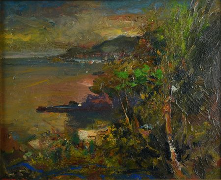Casciaro Giuseppe (attr.) PAESAGGIO olio su tavola, cm 26x31,5 firma