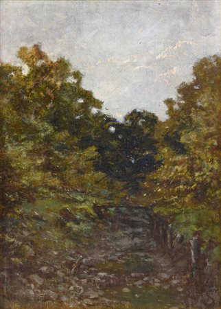 A firma Eugenio Gignous PAESAGGIO olio su cartone telato, cm 44x33 firma