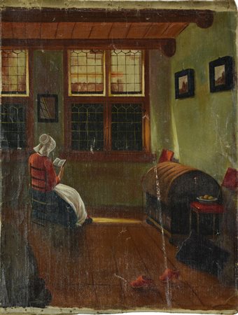 Scuola della fine del XIX secolo - inizi XX READING WOMAN olio su tela priva...