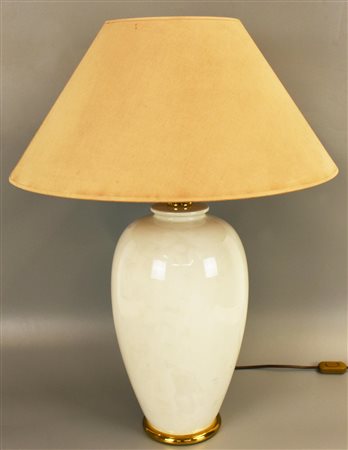 LAMPADA DA TAVOLO in ceramica bianca con inserti dorati, cappello non...