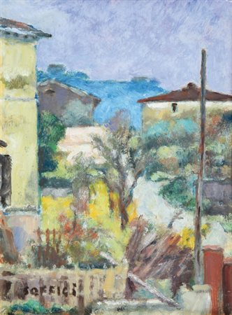 ARDENGO SOFFICI (1879-1964) Poggio a Caiano 1955olio su cartoncino cm...